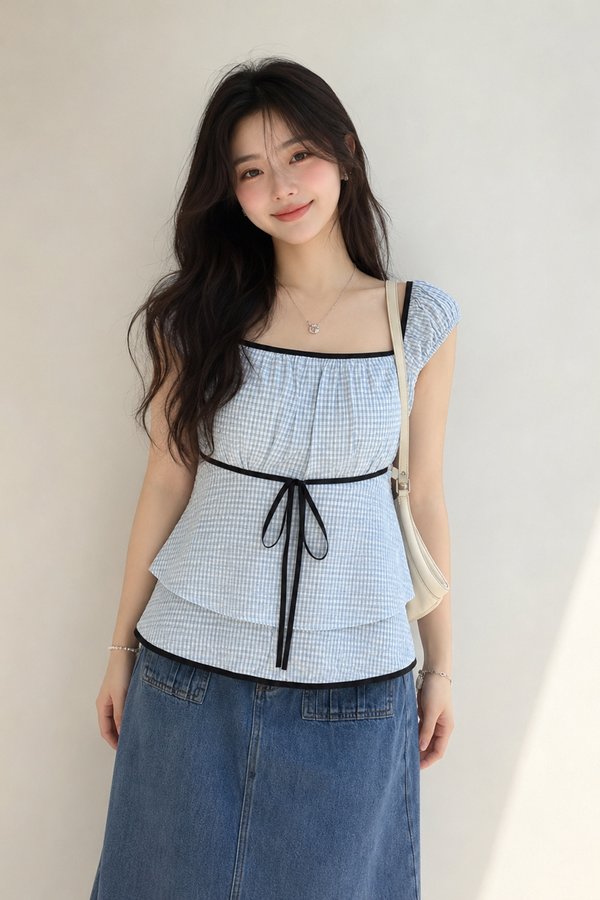 Sabrina Padded Top White/Blue Gingham