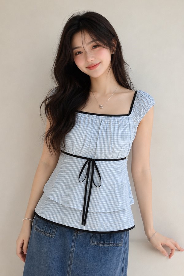 Sabrina Padded Top White/Blue Gingham