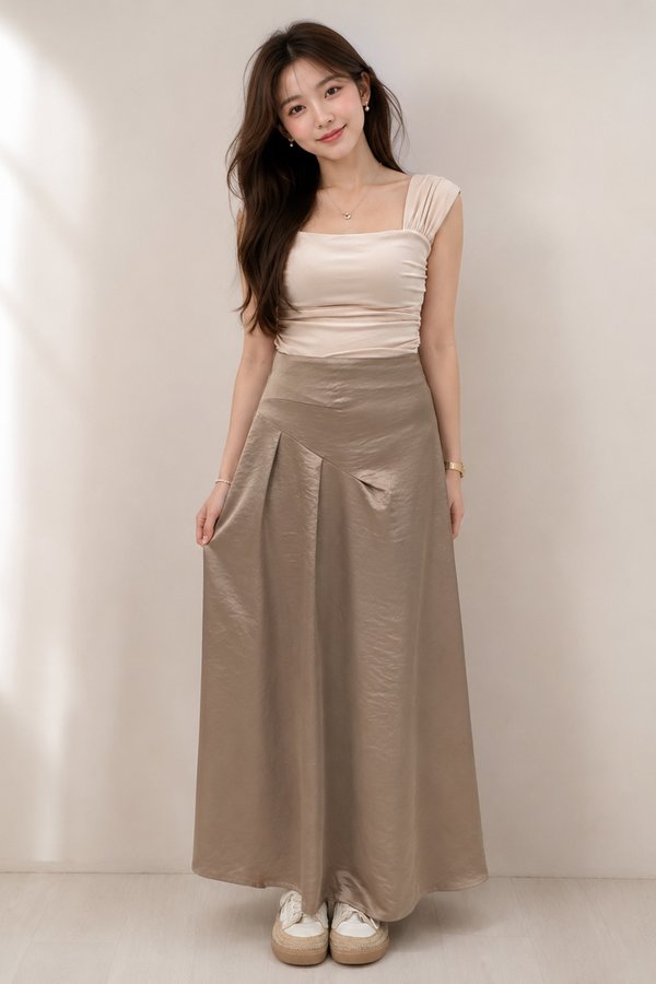 Ellie Satin Skirt Taupe