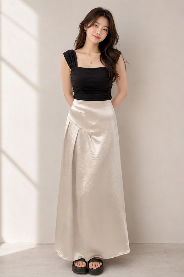 Ellie Satin Skirt Champagne