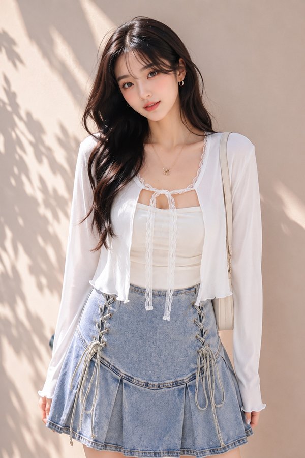 Jannie Lace Trim Cardi White