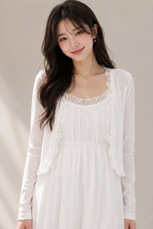 Bernetta Lace Trim Cardi/Top White