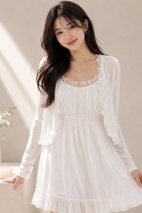 Bernetta Lace Trim Cardi/Top White