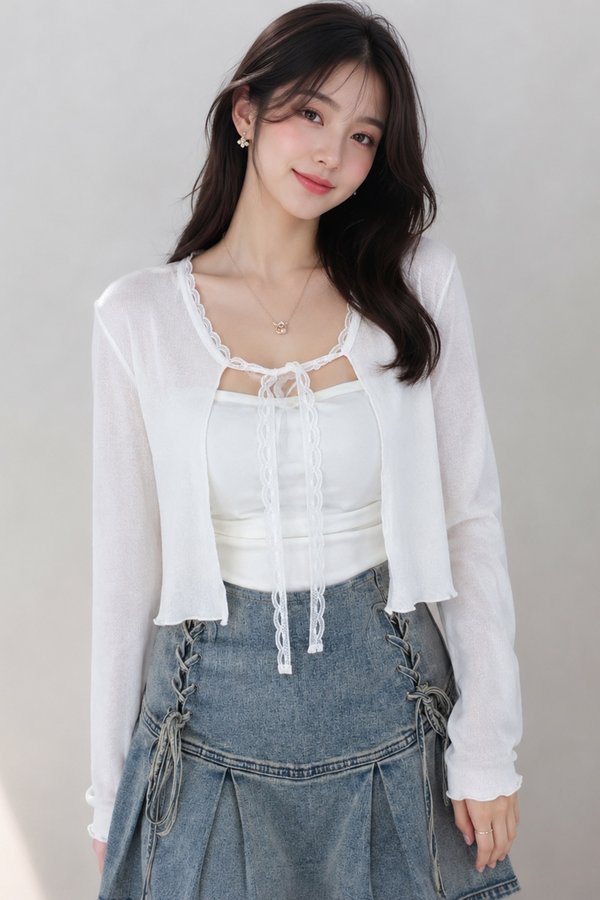 Jannie Lace Trim Cardi White