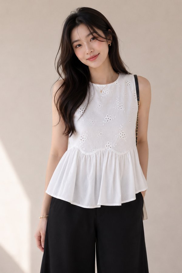 Jemita Eyelet Top White