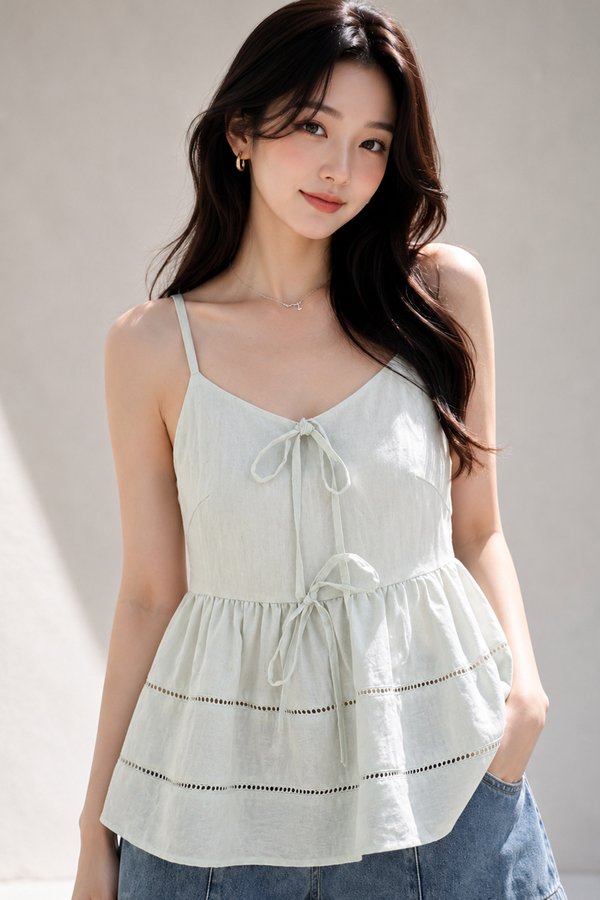 Aerin Linen Top Light Apple Mint