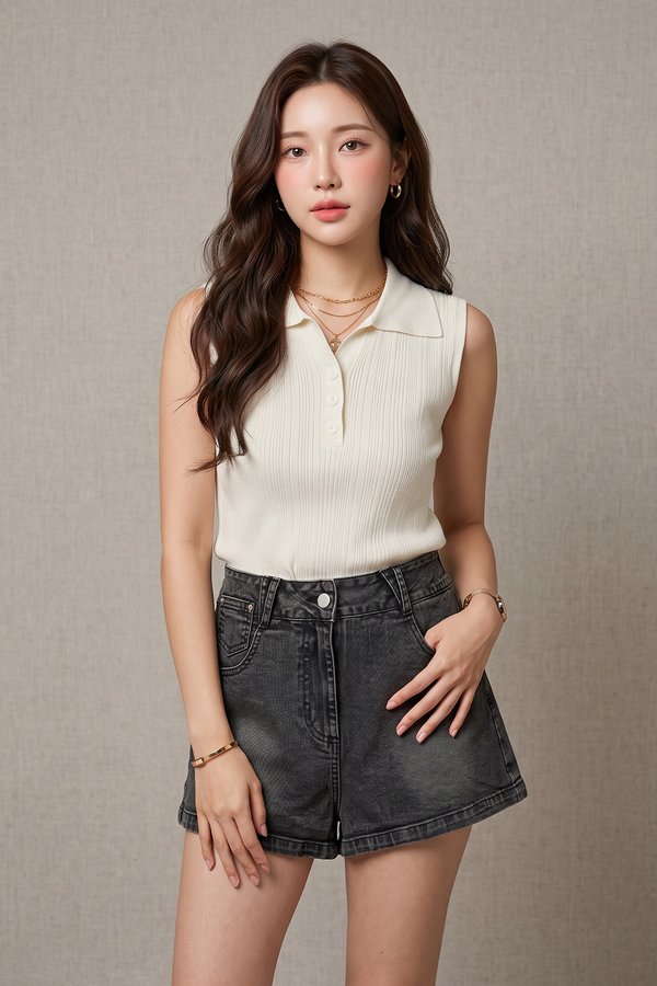 Jarin Stretchy Denim Shorts Black Acid