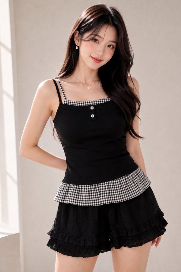 Alessa Gingham Top Black