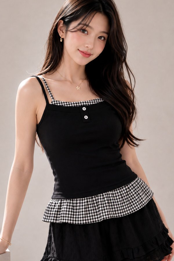 Alessa Gingham Top Black