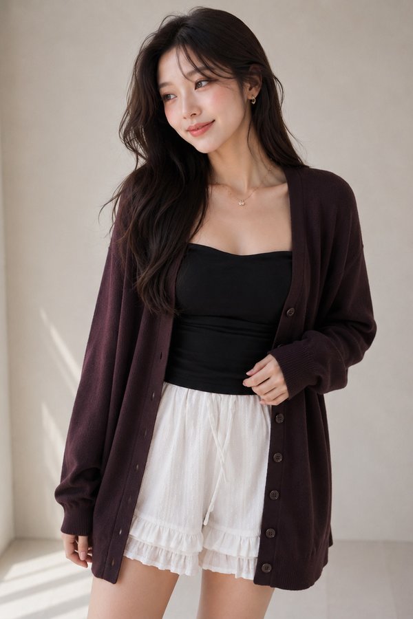 Faye Knit Cardi Plum Burgundy