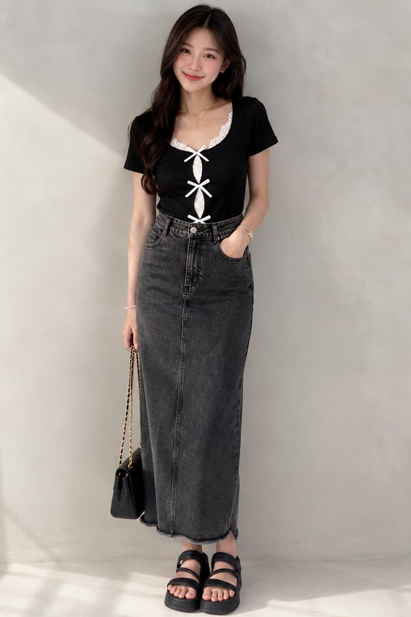 Candela Denim Midi Skirt Black Acid