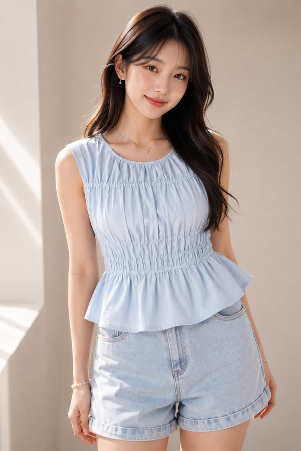 Linette Crepe Top Baby Blue