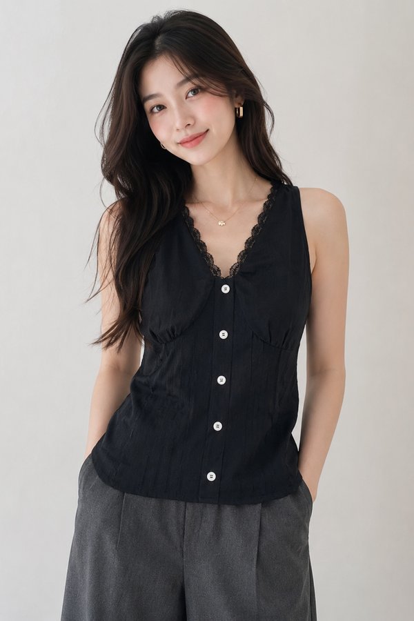 Veritta Lace Trim Top Black