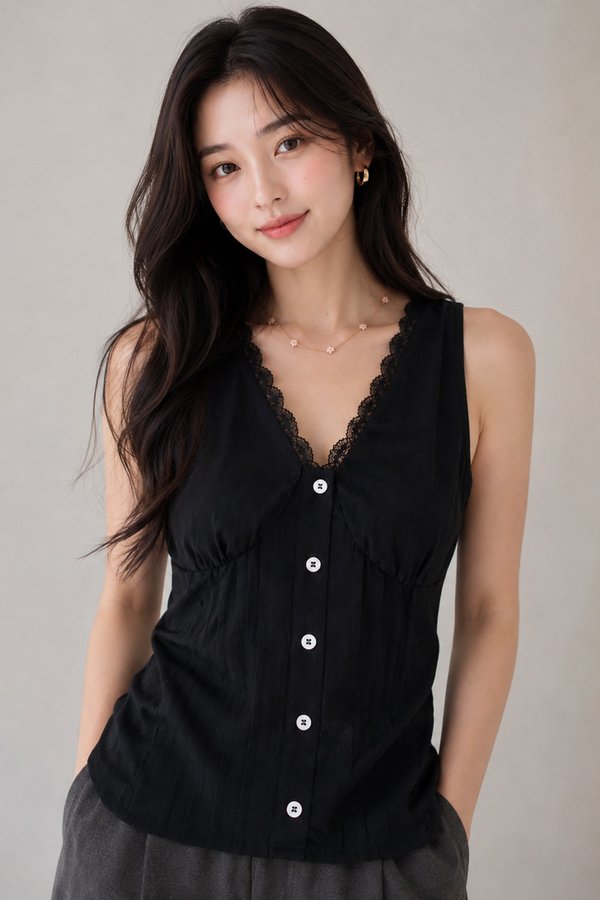 Veritta Lace Trim Top Black