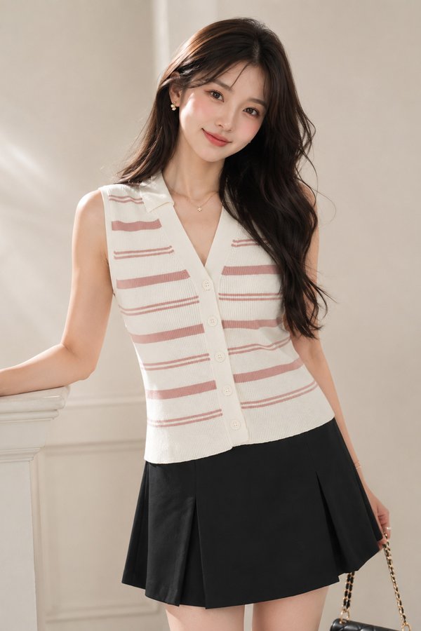 Zarina Stripes Knit Top Cream/Pink