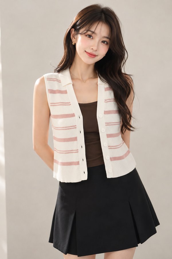 Zarina Stripes Knit Top Cream/Pink