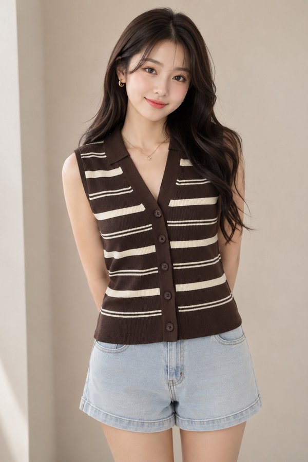 Zarina Stripes Knit Top Brown/Cream