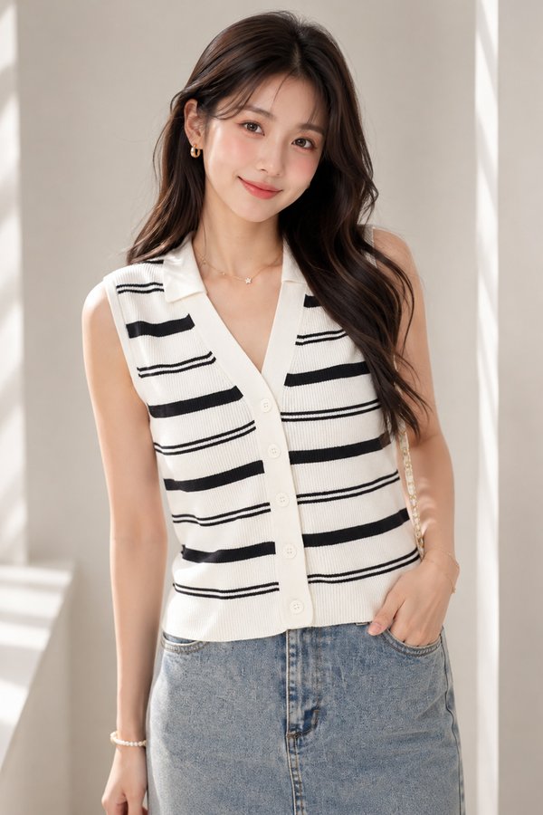 Zarina Stripes Knit Top Cream/Black