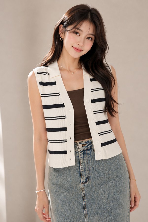 Zarina Stripes Knit Top Cream/Black