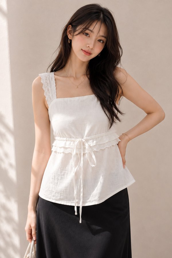 Tannia Lace Trim Top White