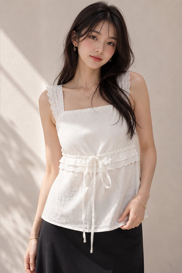 Tannia Lace Trim Top White