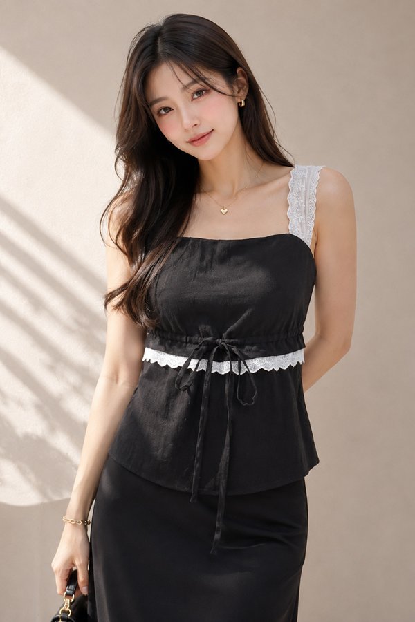 Tannia Lace Trim Top Black