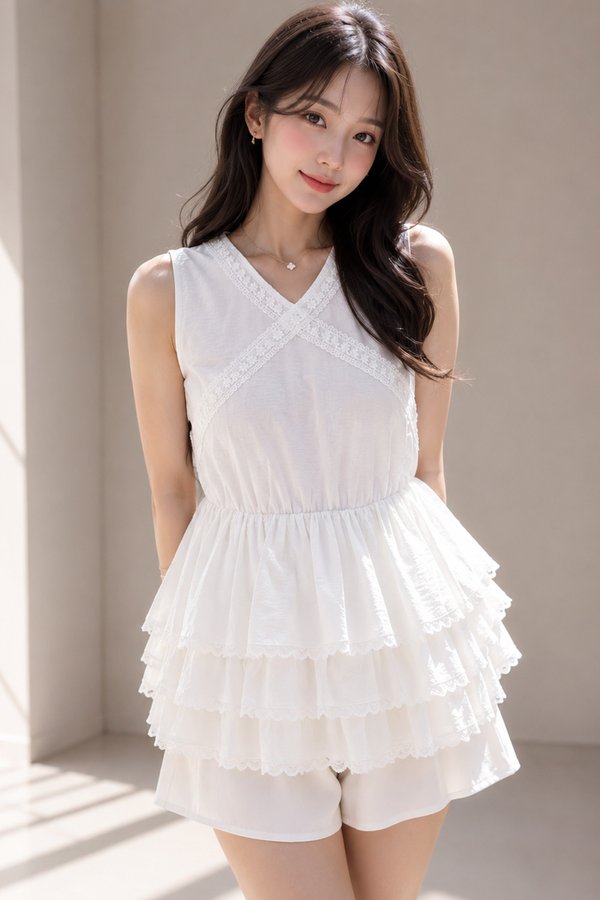 Gina Lace Trim Top White
