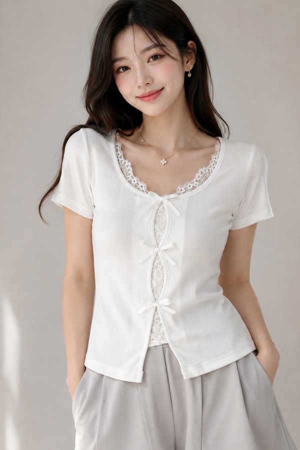 Silvana Rib Knit Top White