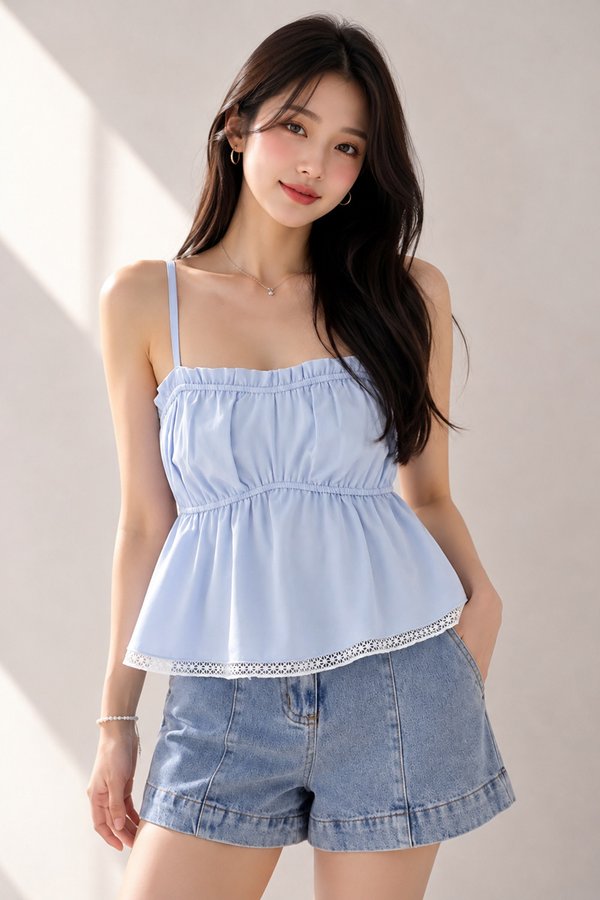 Naya Crochet Trim Top Sky Blue