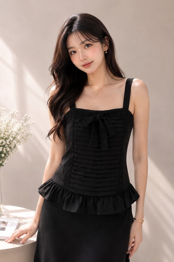 Sharlotte Lace Trim Top Black