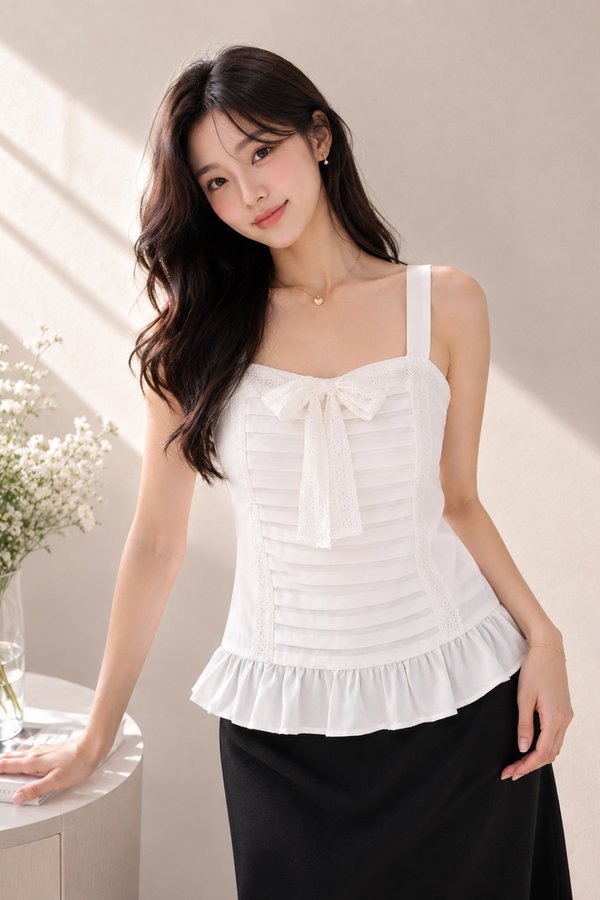 Sharlotte Lace Trim Top White