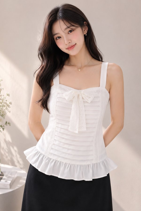 Sharlotte Lace Trim Top White