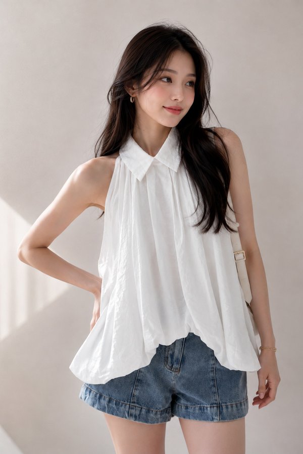 Deryn Bubble Hem Shirt White