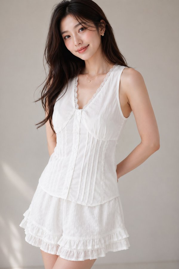 Veritta Lace Trim Top White