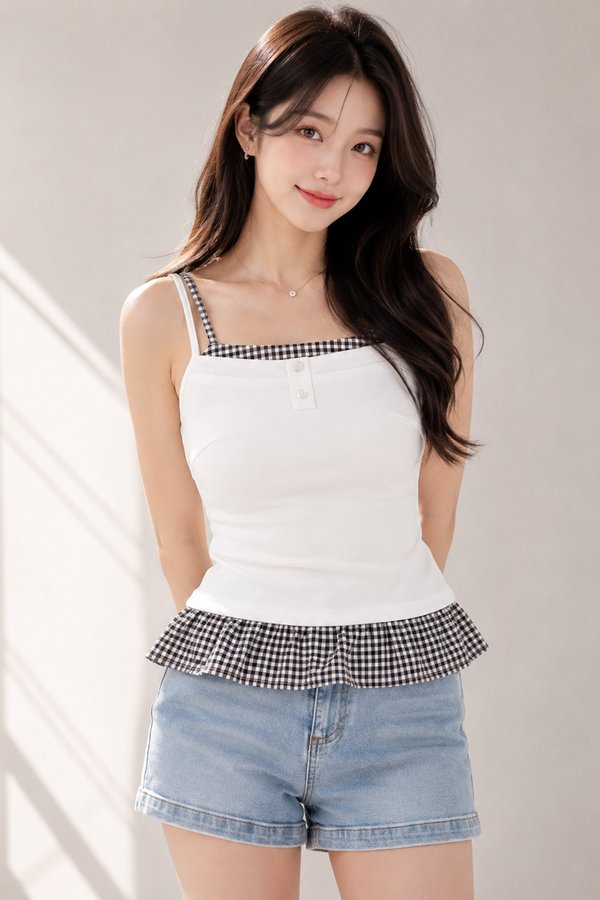 Alessa Gingham Top White