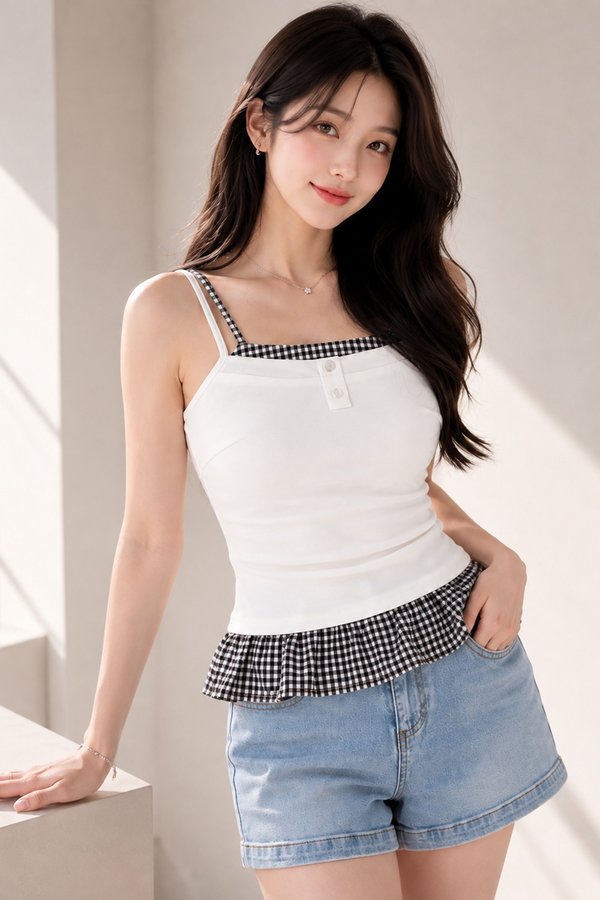 Alessa Gingham Top White