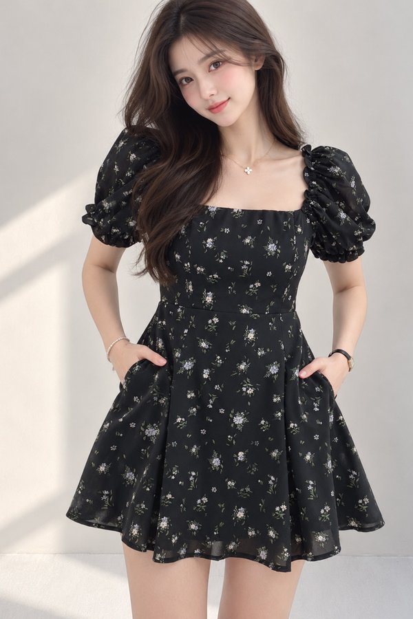 Arennah Floral Dress Black