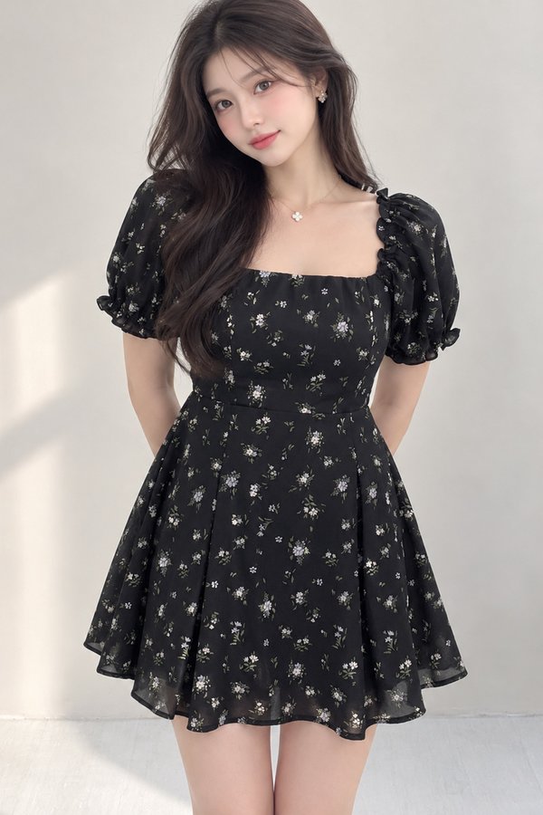 Arennah Floral Dress Black