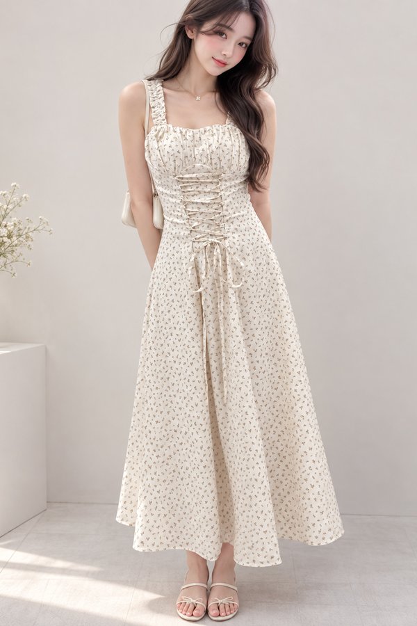 Lanica Padded Dress Crème Floral