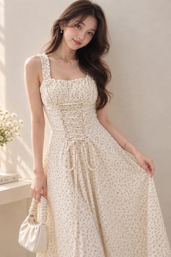 Lanica Padded Dress Crème Floral