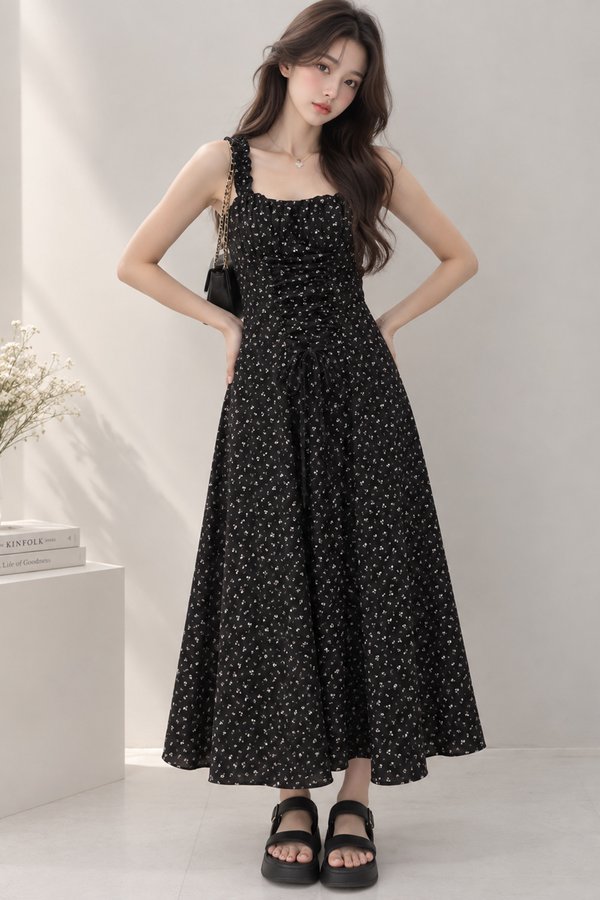 Lanica Padded Dress Black Floral