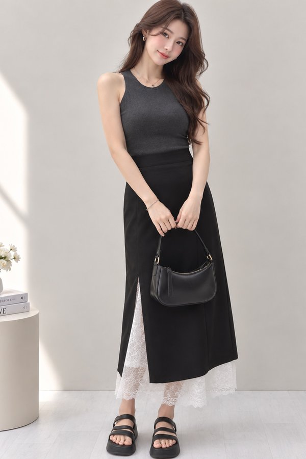 Heyna Lace Trim Skirt Black