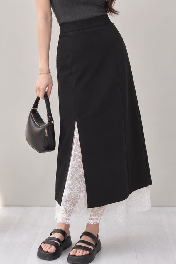 Heyna Lace Trim Skirt Black