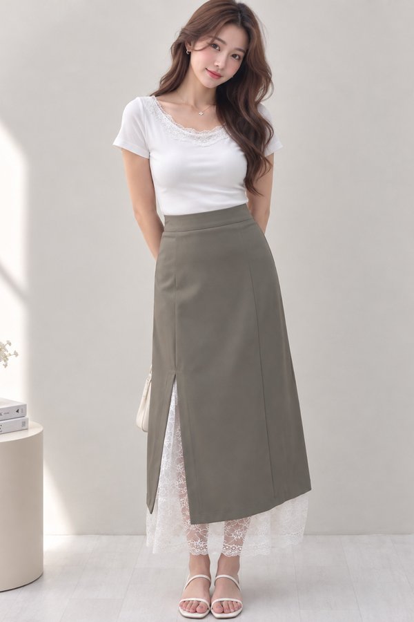 Heyna Lace Trim Skirt Taupe