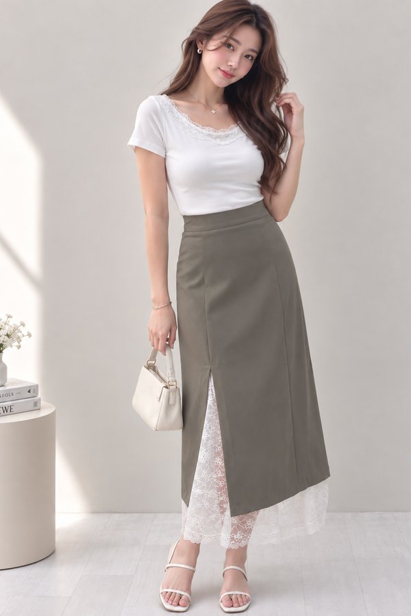 Heyna Lace Trim Skirt Taupe
