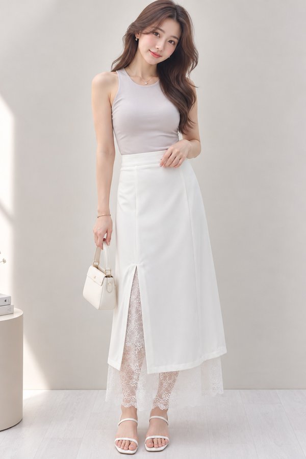 Heyna Lace Trim Skirt White