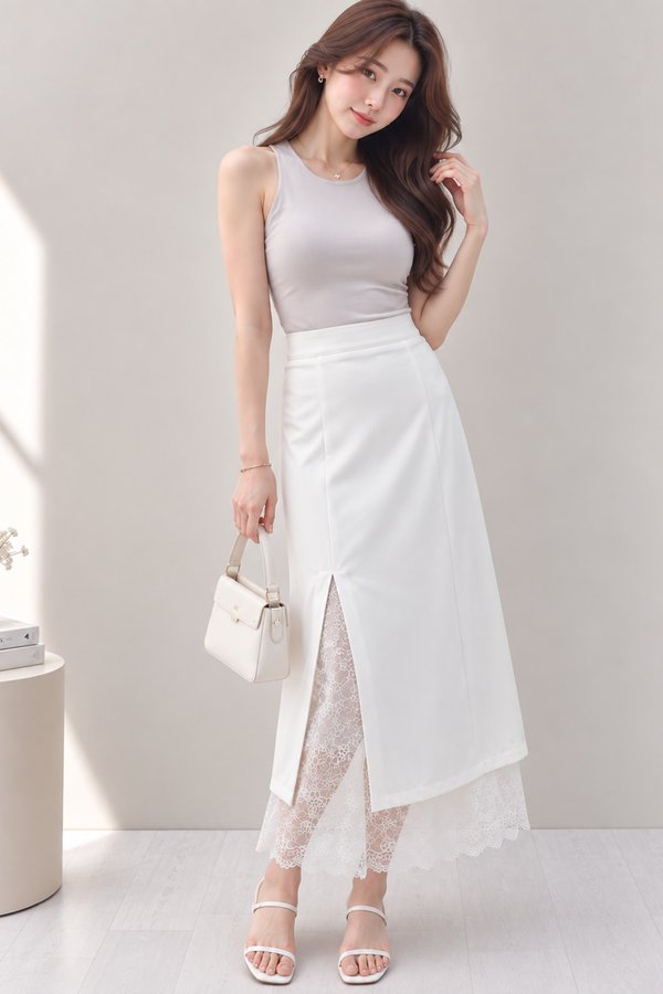 Heyna Lace Trim Skirt White