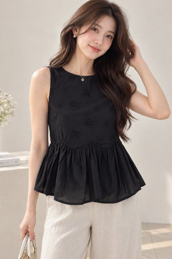 Jemita Eyelet Top Black