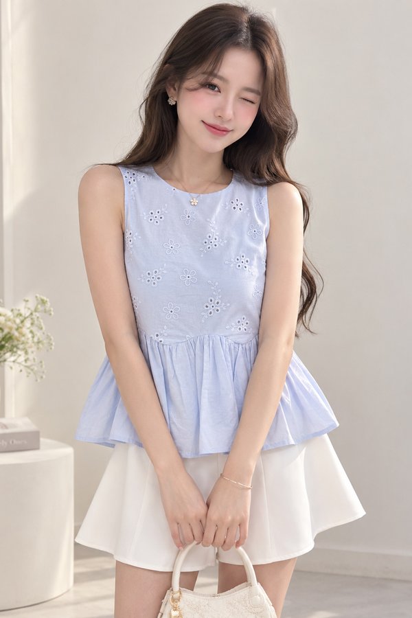 Jemita Eyelet Top Sky Blue
