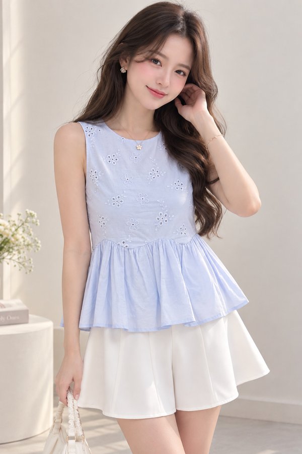 Jemita Eyelet Top Sky Blue